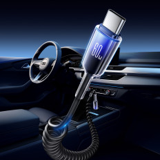 USB-C Spiral Cable - USB-C kristāla skaidra sērija 60W 1.5m - melns