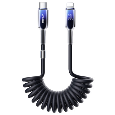 Cable Spiral Cable USB-C - Iphone Lightning Crystal-Borde Series 30W 1.5m - negro