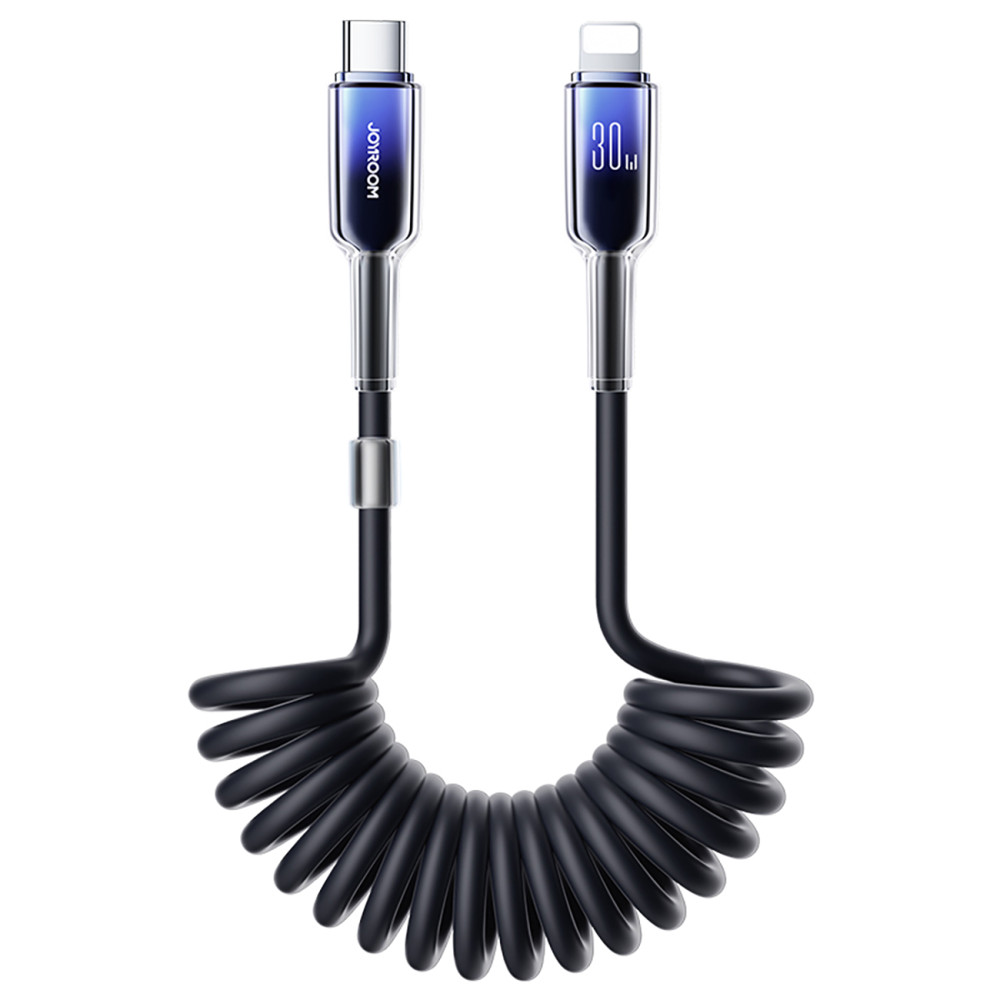 Kabel-Spiralkabel USB-C - iPhone-Blitz-Kristall-Clear-Serie 30W 1.5m - schwarz