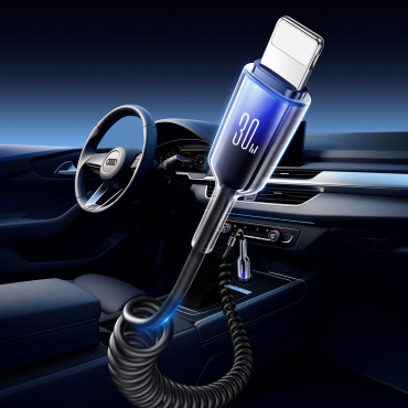 Cavo a spirale via cavo USB-C - IPhone Lightning Crystal-Clear Series 30W 1.5m - Nero