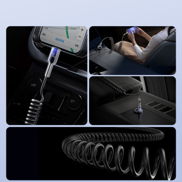 Cavo a spirale via cavo USB-C - IPhone Lightning Crystal-Clear Series 30W 1.5m - Nero