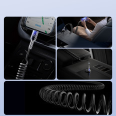 Cable Spiral Cable USB-C-iPhone Lightning Crystal-Clear Series 30W 1.5m - μαύρο