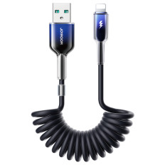 Kabel-Spiralkabel USB-A - iPhone-Blitz-Kristall-Clear-Serie 3A 1.5m - schwarz