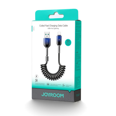 Kabel-Spiralkabel USB-A - iPhone-Blitz-Kristall-Clear-Serie 3A 1.5m - schwarz