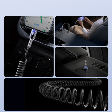 Cable Spiral Cable USB-A-iPhone Lightning Crystal-Clear Series 3A 1.5m - μαύρο