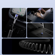 Cable Spiral Cable USB-A-iPhone Lightning Crystal-Clear Series 3A 1.5m - μαύρο