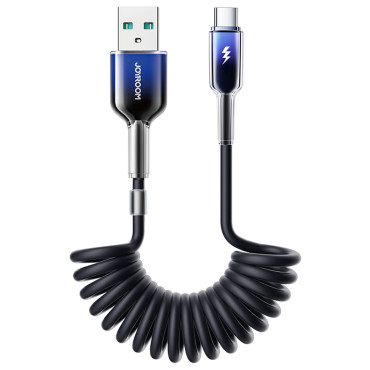 Cabo de espiral de cabo USB-A - Série de cristal-CLIENTE USB-C 3A 1.5m - preto