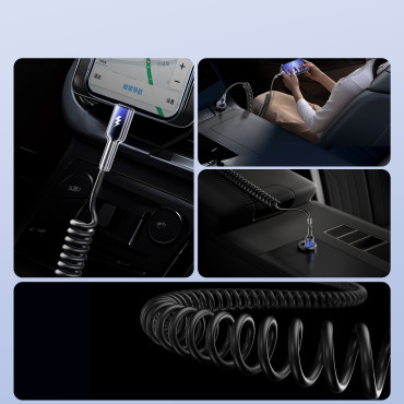 Cavo a spirale via cavo USB-A - USB-C Serie cristallina 3A 1.5m - Nero