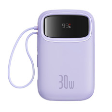 Power Bank 10000mAh qpow 2 30W ar iebūvētiem USB-C kabeļiem - violetu