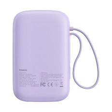 Power Bank 10000mAh qpow 2 30W ar iebūvētiem USB-C kabeļiem - violetu