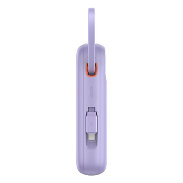 Power Bank 10000mAh qpow 2 30W ar iebūvētiem USB-C kabeļiem - violetu