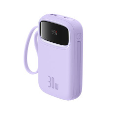 Power Bank 10000mAh qpow 2 30W ar iebūvētiem USB-C kabeļiem - violetu