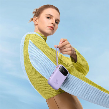 Power Bank 10000mAh QPOW 2 30W sisseehitatud USB-C-kaablitega - lilla