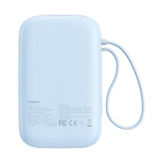 Power Bank 10000mAh qpow 2 30W ar iebūvētiem USB-C kabeļiem - zilā krāsā