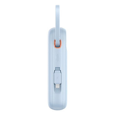 Power Bank 10000mAh qpow 2 30W ar iebūvētiem USB-C kabeļiem - zilā krāsā