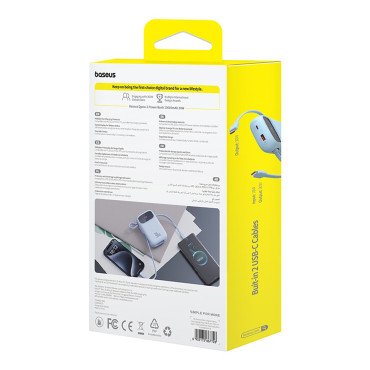 Power Bank 10000MAH QPOW 2 30W med inbyggda USB-C-kablar - Blå