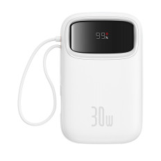 Power Bank 10000mAh QPOW 2 30W med indbyggede USB-C kabler - Hvid
