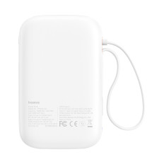Power Bank 10000mAh QPOW 2 30W ar iebūvētiem USB-C kabeļiem - balti