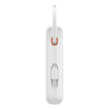 Power Bank 10000mAh QPOW 2 30W ar iebūvētiem USB-C kabeļiem - balti