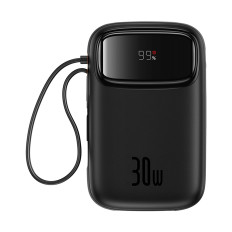 Power Bank 10000mAh QPOW 2 30W mit eingebauten USB-C-Kabeln - Schwarz