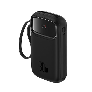 "Power Bank 10000MAH" QPow 2 30W su įmontuotu USB-C kabeliais - juoda