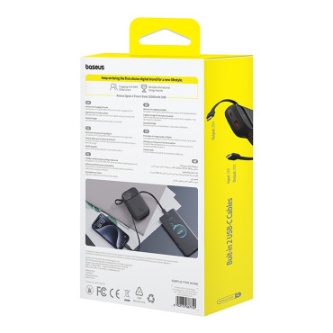 Power Bank 10000mAh QPOW 2 30W ar iebūvētiem USB-C kabeļiem - melns