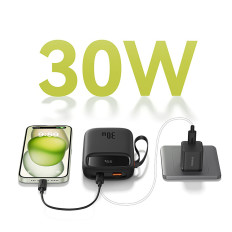 "Power Bank 10000MAH" QPow 2 30W su įmontuotu USB-C kabeliais - juoda