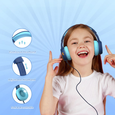 Wired Headphones KH01 för barn Säker med volymkontroll - Blå