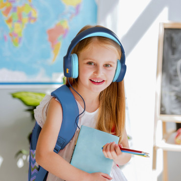 Wired Headphones KH01 för barn Säker med volymkontroll - Blå