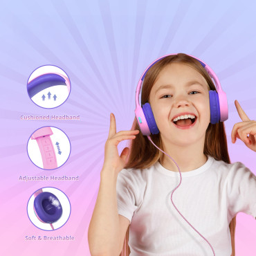 Kablet hodetelefoner KH01 for barn Safe med volumkontroll - rosa