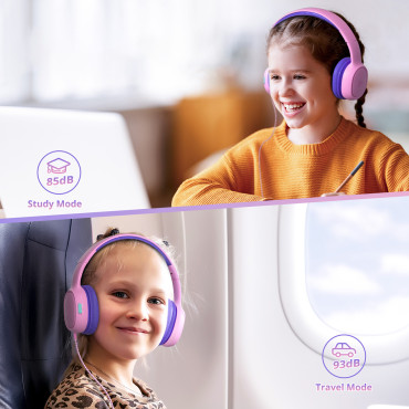 Kablet hodetelefoner KH01 for barn Safe med volumkontroll - rosa