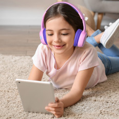 Headphones com fio KH01 para crianças seguras com controle de volume - rosa