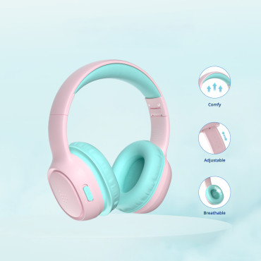 Bezdrôtové slúchadlá KH02 Bluetooth pre deti v bezpečí s ovládaním hlasitosti - ružová