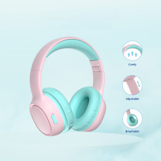 Ασύρματα ακουστικά KH02 Bluetooth για παιδιά ασφαλή με έλεγχο έντασης ήχου - Ροζ