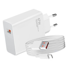 Xiaomi 67W 6.2A USB-A Network Oplader med USB-C-kabel - Hvid