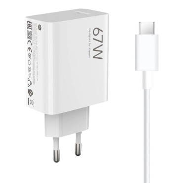 Xiaomi 67W 6.2a USB-um carregador de rede com cabo USB-C - Branco