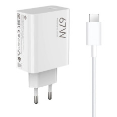 Xiaomi 67W 6.2A USB-A Network Oplader med USB-C-kabel - Hvid