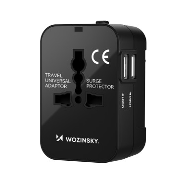 Adaptador de viagem Universal Loader 24 W EU / US / AUS / UK / 2X USB-A - Preto