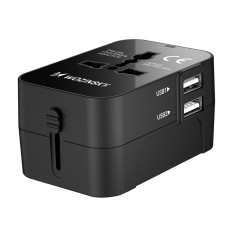 Adaptador de viagem Universal Loader 24 W EU / US / AUS / UK / 2X USB-A - Preto