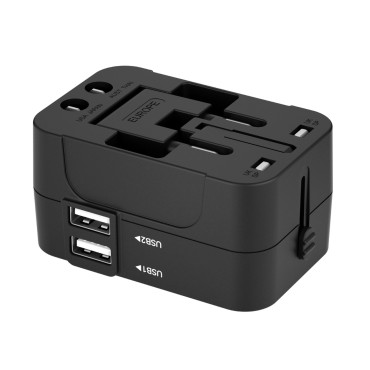 Potovalni adapter Univerzalni nakladalec 24W EU / US / AUS / UK / 2x USB-A - črna