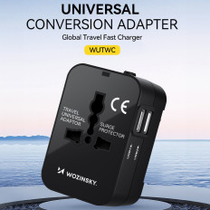 Potovalni adapter Univerzalni nakladalec 24W EU / US / AUS / UK / 2x USB-A - črna