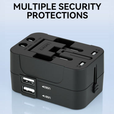 Adaptador de viagem Universal Loader 24 W EU / US / AUS / UK / 2X USB-A - Preto