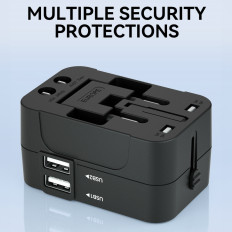 Potovalni adapter Univerzalni nakladalec 24W EU / US / AUS / UK / 2x USB-A - črna