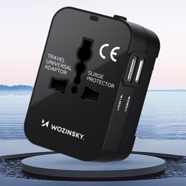 Adaptador de viagem Universal Loader 24 W EU / US / AUS / UK / 2X USB-A - Preto