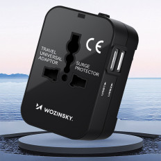 Potovalni adapter Univerzalni nakladalec 24W EU / US / AUS / UK / 2x USB-A - črna