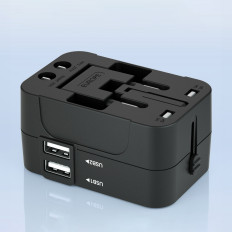 Potovalni adapter Univerzalni nakladalec 24W EU / US / AUS / UK / 2x USB-A - črna