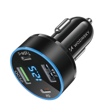Billaddare med 50W 2xUSB-C-skärm och 2xUSB-A-Svart