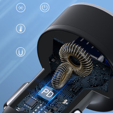 Φορτιστής αυτοκινήτου με οθόνη 50W 2XUSB-C και 2xUSB-A - μαύρο