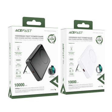 PowerBank 10000mah Induction Magnétique avec option de câble PD 20W + - Blanc