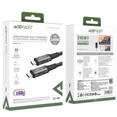 Kabelis USB-C USB4 PD3.1 5A kabelis datu pārraidei un 4K 1m - pelēks-melns